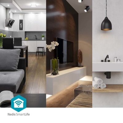Interiores modernos com sala, cozinha e casa de banho em tons neutros e móveis contemporâneos
