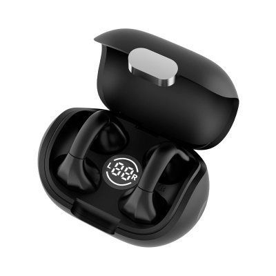 Auscultadores earbuds sem fios pretos com estojo de carregamento e visor digital