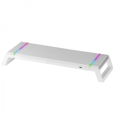 Suporte para monitor branco com luzes LED coloridas nas laterais