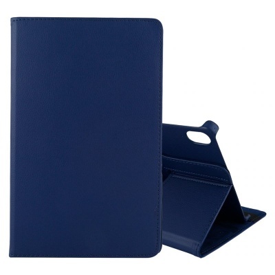 Capa para tablet azul escuro em pele sintética com suporte integrado