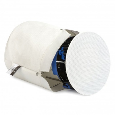 Coluna de som redonda branca com saco protetor branco