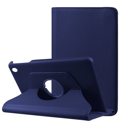 Capa azul escura para tablet com suporte giratório e recorte para câmara