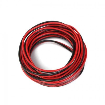 Rolo de cabo elétrico vermelho e preto enrolado