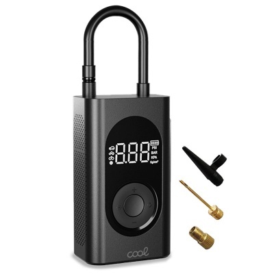 Bomba de ar elétrica portátil preta com visor digital e adaptadores