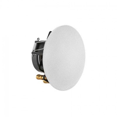 Coluna de embutir redonda branca com corpo preto e conectores metálicos