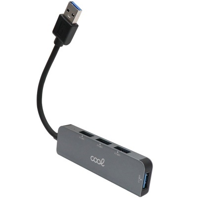 Hub USB cinzento com três portas USB 3.0 e cabo integrado