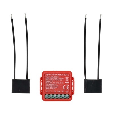 Módulo interruptor Zigbee vermelho com fios pretos