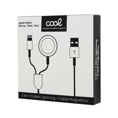 Embalagem de cabo 2 em 1 para Apple Watch e dispositivos Apple, branco e preto