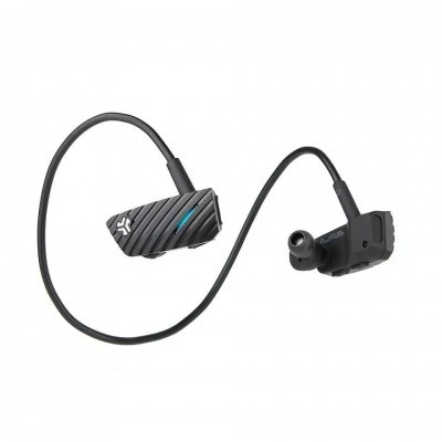 Auscultadores intra-auriculares sem fios pretos com detalhes em azul e cinza