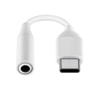 Adaptador USB-C para áudio 3,5 mm branco com cabo curto