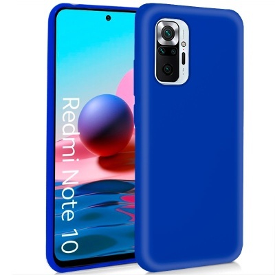 Smartphone Redmi Note 10 com capa protetora azul e ecrã colorido