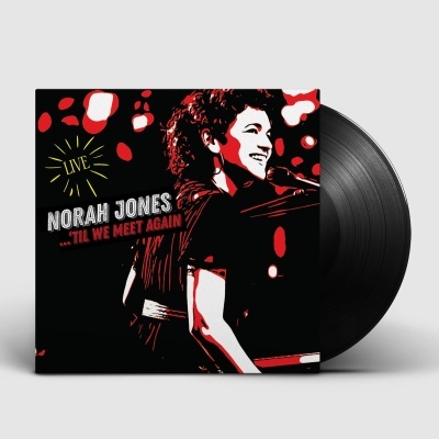 Capa de disco de vinil com ilustração estilizada de mulher cantando e texto NORAH JONES ...TIL WE MEET AGAIN