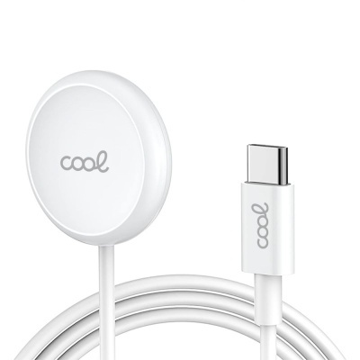 Carregador magnético branco com cabo USB-C e logótipo cool.