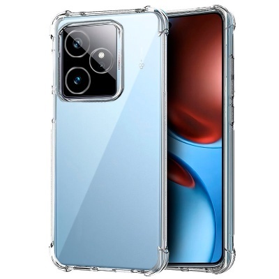 Smartphone azul com capa transparente e várias câmaras