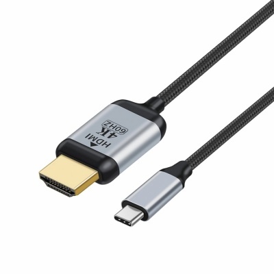 Cabo USB-C para HDMI 4K 60HZ com corpo metálico cinzento e revestimento em trama preta