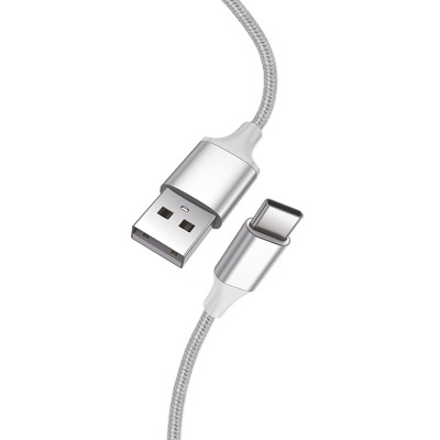 Cabo USB tipo A para USB tipo C com revestimento de malha cinzenta