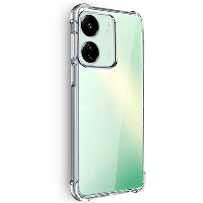 Telemóvel verde com capa transparente e duas câmaras traseiras em fundo branco