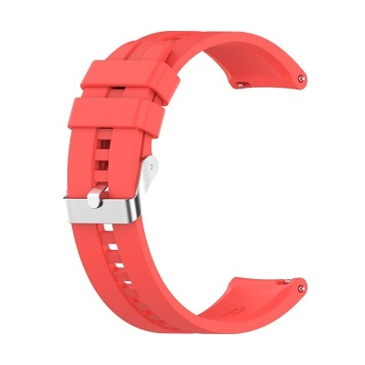 Pulseira de silicone para relógio rosa com fivela metálica.