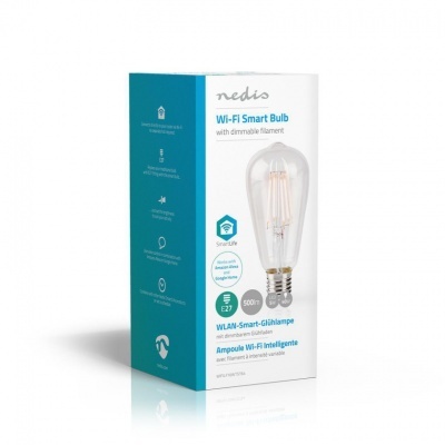 Caixa de lâmpada Wi-Fi Smart Bulb Nedis com filamento regulável em fundo branco