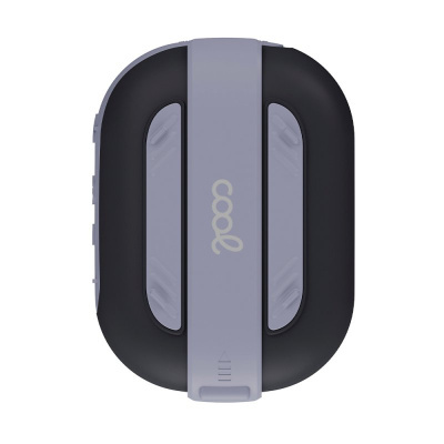 Fone de ouvido sem fios preto com estojo azul e palavra cool