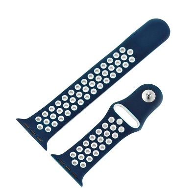 Bracelete de silicone azul escuro com orifícios cinza claro para relógio