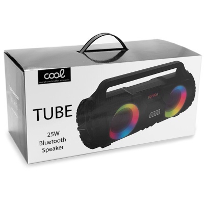 Caixa de altifalante Bluetooth TUBE preto com luzes coloridas