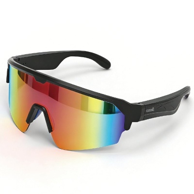 Óculos desportivos com lentes espelhadas coloridas e armação preta