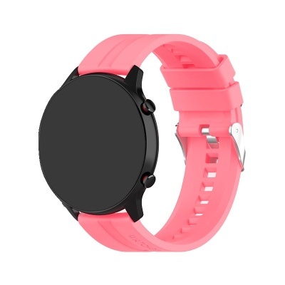 Relógio inteligente preto com bracelete rosa de silicone