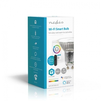 Embalagem de lâmpada Wi-Fi Smart Bulb Nedis em azul e branco