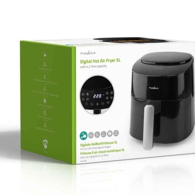 Embalagem de fritadeira digital de ar quente preta Nedis 4,2L com painel digital