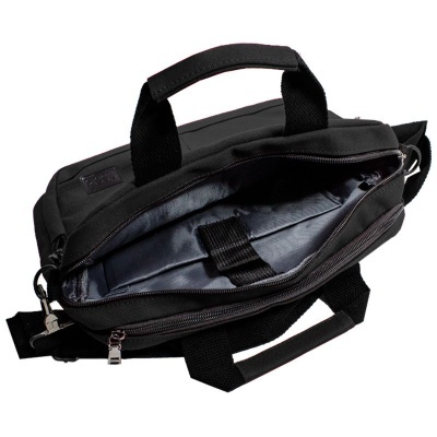 Mala preta para portátil com interior cinza aberta