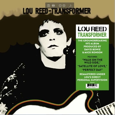 Capa de álbum de Lou Reed Transformer com fotografia em preto e branco e texto explicativo