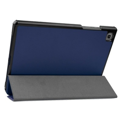 Capa azul escura para tablet com suporte cinzento dobrável e moldura preta