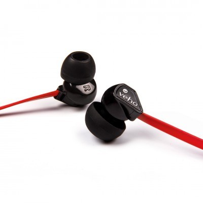 Auriculares intra-auriculares pretos com cabo vermelho
