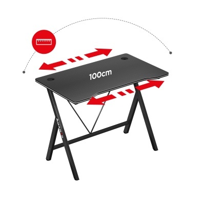 Secretária preta com tampo texturizado e pernas em X, 100cm de largura