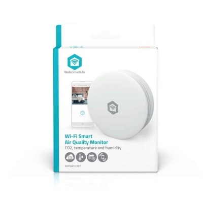 Monitor de qualidade do ar Wi-Fi Smart Nedis SmartLife em caixa branca e azul