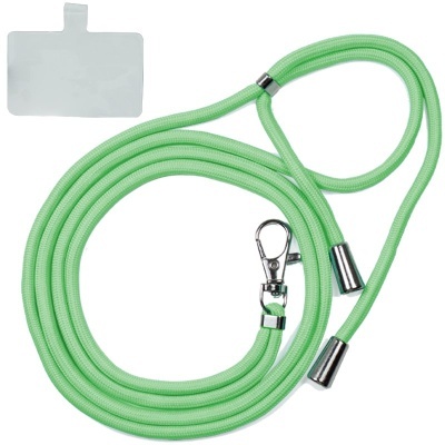 Trela ou corda verde claro com pontas metálicas e mosquetão prateado