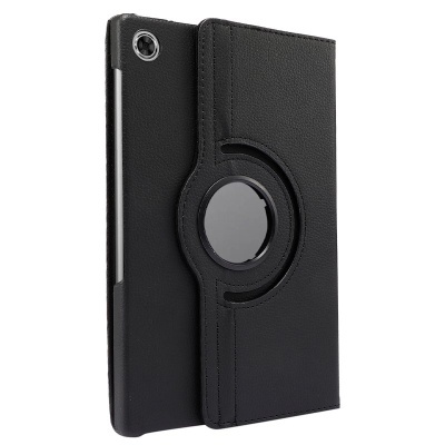 Capa giratória preta para tablet com textura tipo couro