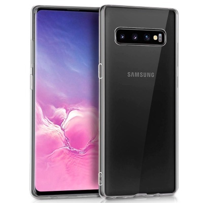 Smartphone Samsung com ecrã colorido e capa traseira transparente