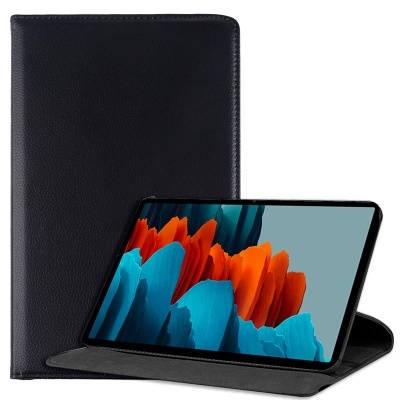 Capa preta para tablet com suporte e tablet com ecrã colorido