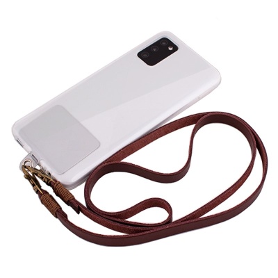 Capa protetora branca para telemóvel com alça castanha