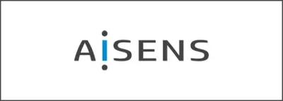 Logotipo da marca AISENS em letras pretas com detalhes azuis