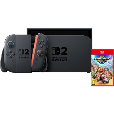 Conjunto Nintendo Switch com comandos Joy-Con cinza e vermelho, consola preta e jogo Mario Kart 8 Deluxe