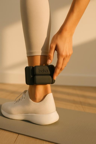 Tornozeleira de peso preta com marca bala no tornozelo