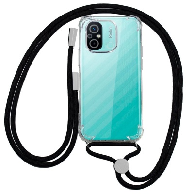 Capa transparente para smartphone Xiaomi Redmi com cordão preto.