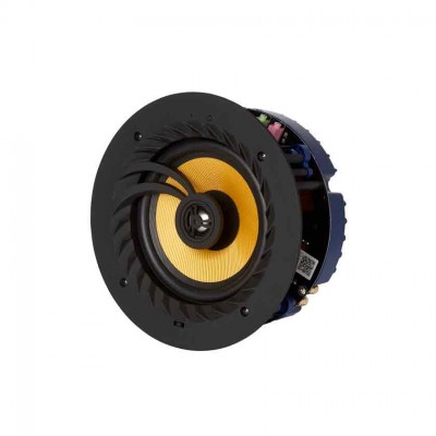 Coluna de som encastrável redonda com cone amarelo e estrutura preta