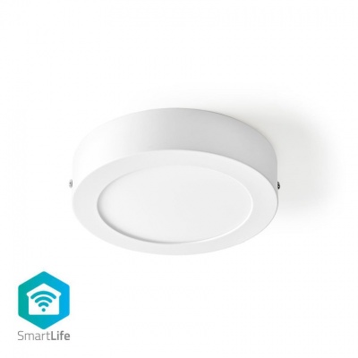 Luz de teto circular branca minimalista com símbolo SmartLife