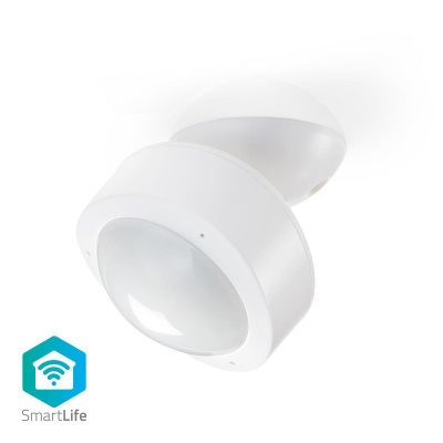 Detector de movimento branco redondo e etiqueta SmartLife azul com ícone Wi-Fi