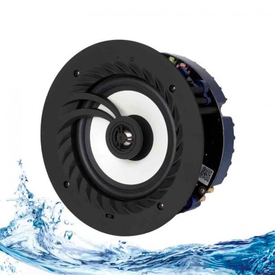 Coluna de som embutida redonda com cone branco e detalhes pretos