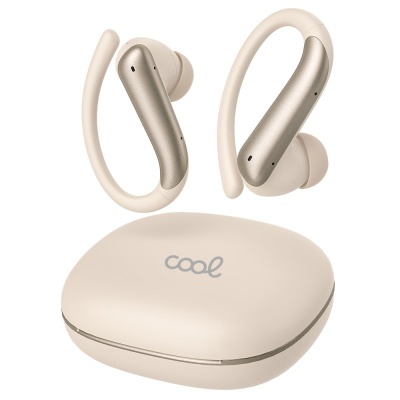 Auriculares sem fios bege com estojo de carregamento cool